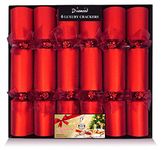 Lux Christmas Crackers Pack 6 x 14.5in Traditional Red Glitter with Supreme contents + 8pcs of party photo booth props - By Diamond Brand