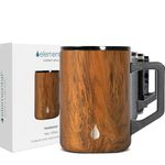 Elemental Summit Insulated Coffee Mug with Lid & Handle, Insulated Vacuum Camp Coffee Cup, Triple Wall Stainless Steel Travel Mug, Hot and Cold Thermal Coffee Tumbler, 16oz - Teakwood