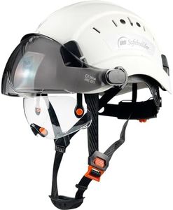 SAFEBUILDER Safety Helmet Hard Hat with Visor Clear & Tinted Adjustable Vented ABS Work Helmet 6-Point Suspension ANSI Z89.1 Approved for Industrial (White Hat with Clear & Tinted Visor)