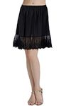 BEAUTELICATE Underskirt Half Slip with Lace Trim 100% Cotton Petticoat Vintage Skirt Extender Ivory Black Knee Length(Black - 22'' Length, XXL)