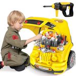 Large Truck Builder Kit for Toddlers, Kids Mechanic Workshop Set with Light and Sound, Removable Engine, Kids Mechanic Set，Toddler car Engine，Pretend Play Kids Gift for 3 4 5 6 7 8 9 Year Old boy