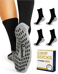 Pembrook 4 Pairs Crew Non Slip Socks - Gripper Socks for Men Women Husband Dad | Grip Socks Men | Non Slip Socks Men | Non Skid Socks for Men