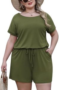 Nemidor Women's Casual Plus Size Loose Jumpsuit and Rompers Stretchy Elastic Waist Summer Short Playsuit with Pockets NEM252 (24, Army Green)