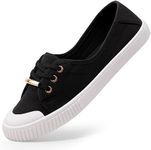 Harvest Land Womens Canvas Shoes Low Top Flat Gym Sports Pumps Trainers Lace Up Flat Ladies Girls Fashion Pumps Black UK 6