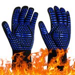 Flintronic Grill Gloves Heat Resistant Fire Resistant Oven Gloves Hand Protection Grill Gloves, 1472°F/800°C Heat Resistant Oven Gloves for Grill, Oven, Cooking, Soldering (Blue)