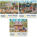 Bits and Pieces - Value Set of Three (3) 1000 Piece Jigsaw Puzzles for Adults - Measures 20" x 27" (51cm x 69cm) Each - 1000 pc Veterinary, Grocery Village Vintage Jigsaws by Joseph Holodook