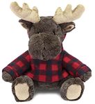 DolliBu Plush Moose with Red Plaid Hoodie - Soft Fur Huggable Wild Life Moose, Adorable Playtime Zoo Moose Plush with Clothes, Cute Wildlife Cuddle Gift for Kids and Adults