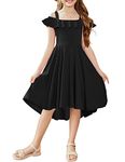 Arshiner Girls Summer Dress Cold Shoulder Ruffles Casual Elegant Sundress Beach Midi Dresses,Black,8-9 years