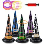 Halloween Party Games, Inflatable Witch Hat Ring Toss Game with Points, Plastic Ring Toss, Air Pump Halloween Carnival Indoor Outdoor Game Garden Toys for Kids Adults Family Games Supplies