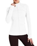 QUEENIEKE Women's Running Jackets Zip Up Slim Fit Workout Gym Tops for Women Athletic Track Yoga Jackets with Thumbholes (White, M)