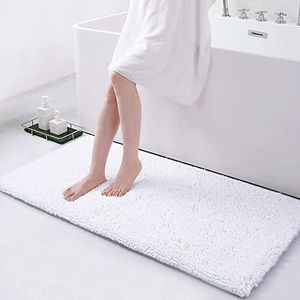 Smiry Luxury Chenille Bath Rug 47''x17'', Extra Soft and Absorbent Shaggy Bathroom Mat Rugs, Machine Washable, Non-Slip Plush Carpet Runner for Tub, Shower, and Bath Room, White