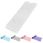 Bath Mat Non Slip Anti Mould 100x40cm - Extra Large Shower Mats with Suction Cups and Drain Holes, Rubber Bathtub Mat for Bathroom, Machine Washable (Transparent White)