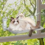 keny Cordless Cat Window Perch, Foldable Cat Window Hammock with 4 Suction Cups, Reversible Cover with Two Different Kinds of Fabrics, Solid Metal Frame Cat Window Bed for Cats Inside, Grey