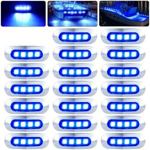 PSDRIQQ 20Pack 3.7 Inch 4 LED Marine Boat Interior Lights, DC12-24V Waterproof Courtesy Lamp Deck Transom Stern Cabin Navigation Lighting for Fishing Pontoon Yacht Kayak Sailboat - Blue