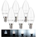 E14 LED Dimmable Candle Bulbs, 5W 6500K Daylight White Small Edison Screw (SES) Candle Bulb - 40W Incandescent Equivalent - Flicker Free Dimmable - 6 Pack