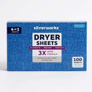 SilverWorks Dryer Sheets Laundry - Odor Eliminating Dryer Sheets with Silver Ion Technology - Softens, Fights Static & Reduces Wrinkles, Fresh Scent - 100 Count