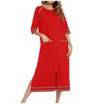 Womens Dressing Gown Zipper Bathrobe Women Knee Length Sleepwear Lightweight Loungewear 3/4 Sleeve Solid Color Housecoat for Women Uk Warm And Cosy Kimono Bathrobe