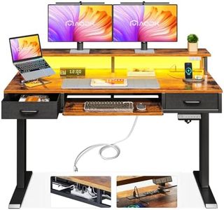 AODK Electric Standing Desk with Drawers & Keyboard Tray, 47 Inch Height Adjustable Small Gaming Desk with Power Outlets & LED Lights, Sit Stand Table with Monitor Stand for Home, Office, Rustic Brown