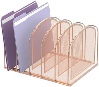 SUPEASY File Organizer for Desk, 5-Section Mesh Desk Organizer, Vertical File Holder Desktop Organizer File Sorter, File Folder Holder for Office Supplies, Rose Gold