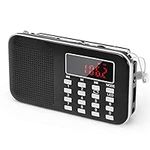 PRUNUS J-908 Portable Radios Small, AM FM Radio Battery Operated with Emergency flashlight. Pocket Radio with Rechargeable battery. Mini Rechargeable Radio Support USB/TF MP3