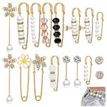 SANNIDHI® Pearl Brooch Safety Pins for Women and Girls Anti-Exposure Neckline Stylish Safety Brooch Pin for Girls and Women Jewerelly Accessory Sweater Shawl Scarf Pins Clips - 17 Pieces