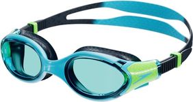 Speedo Junior Biofuse 2.0 Swimming Goggles | Patented Easy Adjustment | Anti-Fog | Anti-Leak | Enhanced Fit | Improved Comfort , Hypersonic Blue/True Navy/Lumo Green/Blue, One Size