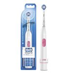 Oral B DB 400.010 Battery Powered Toothbrush 2 Minutes Timer, Remove Plaque with Deeper Reach Between Teeth, Soft Rubberized Ergonomic Handle 2D Cleaning - White