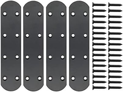 4 Pack Flat Mending Plate for Wood, ULIFESTAR Black Iron Flat Straight Brace Brackets Metal Repair Fixing Wood Brace Joining Plates Connector for Repairing Wooden Furniture with Mounting Screws