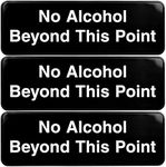 Excello Global Products No Alchohol Beyond This Point Sign: Easy to Mount Informative Plastic Sign with Symbols 9x3, Pack of 3 (Black)