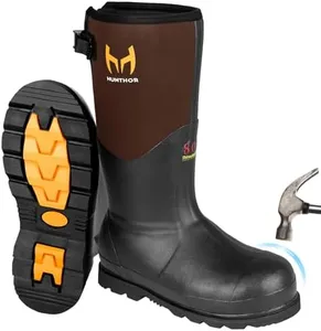 Rubber Work Boots with 800g Insulation, Puncture-Proof Steel Toe & Shank, Waterproof and Insulated 6mm Neoprene Hunting Boots for Farming, Construction, Fishing, and Manufacturing (Brown, Size 14)