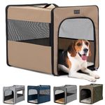 Petsfit Collapsible Dog Crate, Upgrade Zipper and Strengthen The Seam, Dog Travel Crate with Fleece Mat,24 Inch Dog Crate, Khaki