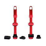 MBP Alloy Tubeless 50mm Bicycle Pro Design Presta Valve Stems Fits Most Rims with 2 Types of Grommets Included for Each stem. Alloy Cap has Built in Valve core Remover Tool. (Red)