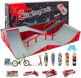 Finger Skateboard Park Kits (9 in 1),Finger Skateboard Ramp Set with 5 Fingerboards, Finger Scooter,Finger Bike,Finger Skateshoes and Finger Pants,Skateboard Toys Christmas Birthday Gift for Kids