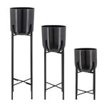 Indian DECORMART Metal Floor Plant Pot Set of 3 Ideal for Indoor Outdoor Home Decor Round Planter with Metal Plant Stand (Metallic Dark Gray)