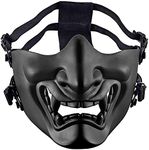 Tactical Half Face Masks, Airsoft Evil Demon Monster Kabuki Samurai Hannya Oni Half Face Protective Masks for Cs War Game Halloweenv Masquerade Ball Party (Black)