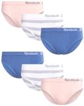 Reebok Women's Underwear - Seamless Microfiber Bikini Panties (6 Pack), White Stripe/Lotus/Coronet Blue, S