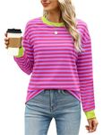 Gemulate Womens Tops Plus Size Oversized Tshirts Striped Plus Size Womens Clothes Ladies Long Sleeve Crew Neck Teacher Outfits Womens Soft Long Sleeve Tunic Clothes Pink XXL