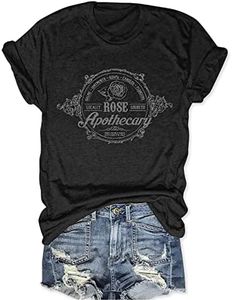 Women Graphic T Shirt Rosebud Motel Print Letter Tee Summer Short Sleeve Graphic Tee Shirt Tops, Black1, Large