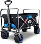TMZ Folding Wagon Cart Collapsible Outdoor Utility Beach Wagon,All-terrain Handcart Shopping Trolley with 265lbs Capacity-Black/Blue