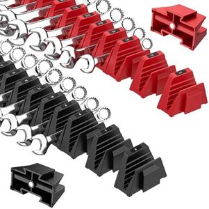 PINOZE 48PCS Magnetic Modular Wrench Organizers for Tool Drawers - Black & Red - Wrench Rack with Metric & SAE Labels, Customizable Magnet Tool Storage Holder for Tool Box Organization