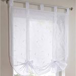 JAIJY Sheer Voile Embroidered Vine Plant Tab Top Rod Pocket Window Shades Kitchen Small Curtain Tie Up Adjustable Balloon Roman Tieback Drape for Cafe, 31" x 55", White