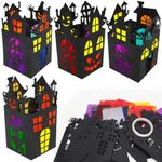 MONCAP 12pcs Haunted House Stained Glass Decoration Kits Stained Glass Lantern Art and Craft Kits for Kids, Halloween Lantern DIY Crafts Home Decor