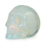 Artistone 2.0" Halloween Opalite Crystal Skull Head Statue Decor Carved Gemstone Human Born Skull Figurine Sculpture Reiki Healing Stones for Home Room Bookshelf Decoration