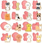 Jspupifip 16 Pack Dog Cookie Cutters Set, 3D Cookie Plunger Stamps Dog Bone Animal DIY Press Molds Funny Cartoon Pet Husky Poodle Bulldog Baking Supplies Plastic Clay Biscuit Molds, AKN23860TZ1