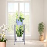 D&V ENGINEERING - Creative in innovation 2-Tier Indoor Outdoor Floor Mount Multi-Purpose Tiered Shelf Metal Flower Plant Pot Display Tray Shelf Stand - Grey