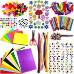 Jhintemetic - DIY Art Craft Kit for Kids Creative Pompoms Pipe Cleaners Feather Foam Flowers Letters Crystal Sticker Felt Wiggle Googly Eyes Sequins Button Colorful Wooden Sticks Paper Party Supplies