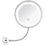 KEDSUM Flexible Gooseneck 11.5" 10 X Magnifying LED Lighted Mirror Illuminated ,Bathroom Vanity Mirror with Strong Suction Cup, 360 Degree Swivel,Daylight,Cordless & Compact Travel Mirror