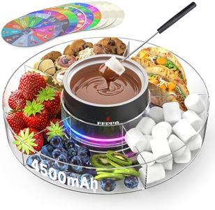 FEPPO Cordless Electric Fondue Pot Set with Mood Light, 4500mAh Rechargeable Battery Powered - 7 Roulette Cards & Detachable Serving Tray, 13.5 oz Chocolate Melting Machine, Ideal Gift for Parties