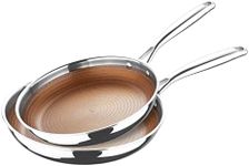 MasterPRO - Giro Collection - 2 Piece Fry Pan Set - Tri Ply Stainless Steel Aluminum Core Cookware with Multi-Layer Nonstick Coating - 8 Inch and 10 Inch Fry Pans - Metal Utensil Safe