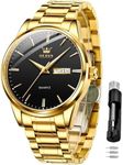 OLEVS Mens Gold Watches Business Classic Stainless Steel Watch Luxury Dress Waterproof Luminous Analog Quartz Day Date Casual Male Wrist Watch